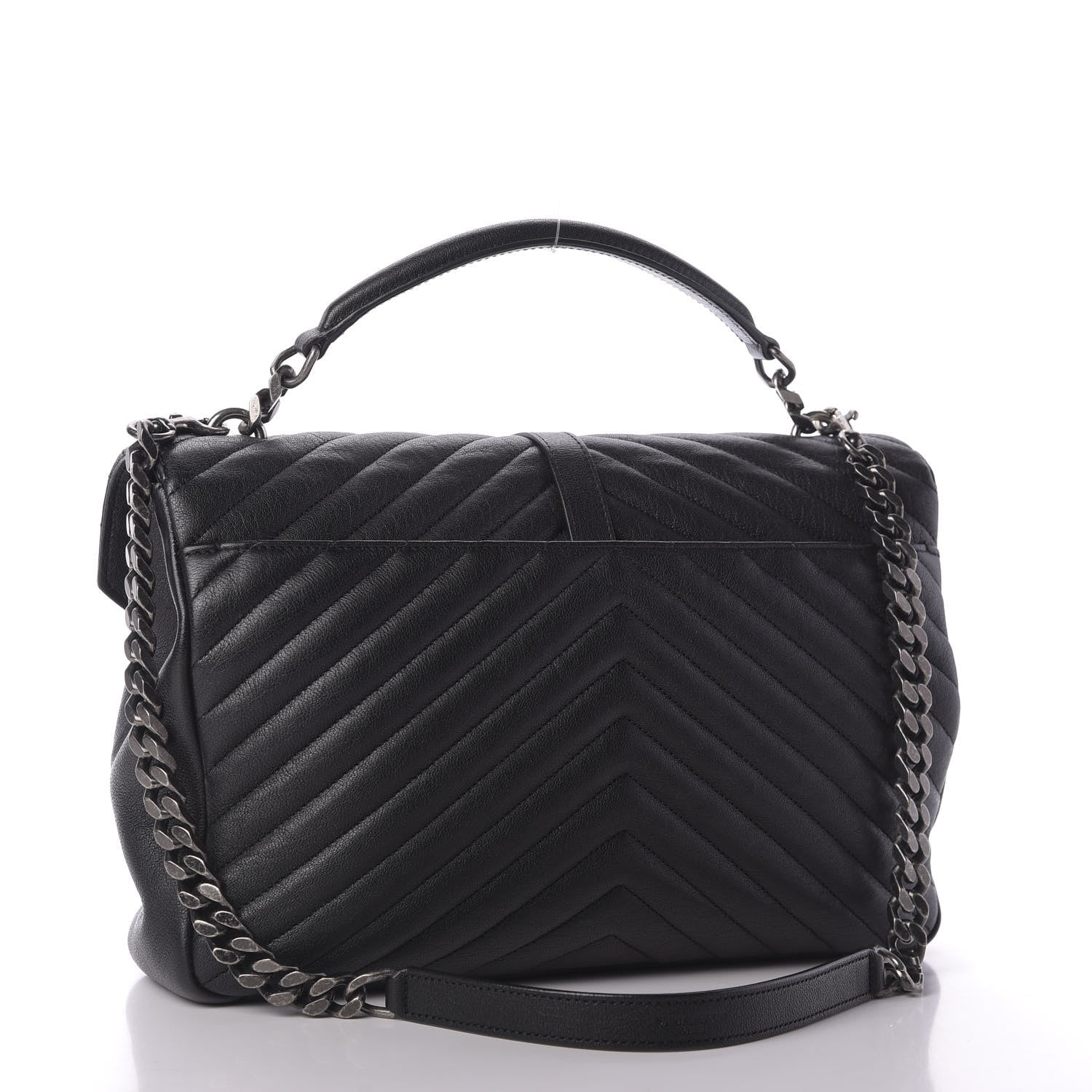 Saint Laurent Sheepskin Matelasse Chevron Monogram Monochrome Large College Satchel Black 3 of 8