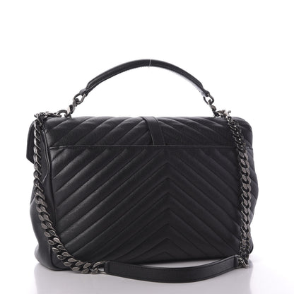 Saint Laurent Sheepskin Matelasse Chevron Monogram Monochrome Large College Satchel Black 3 of 8