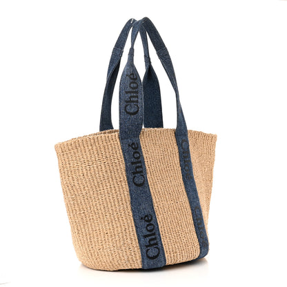 Chloe Woven Large Woody Basket Tote Denim 3 of 9