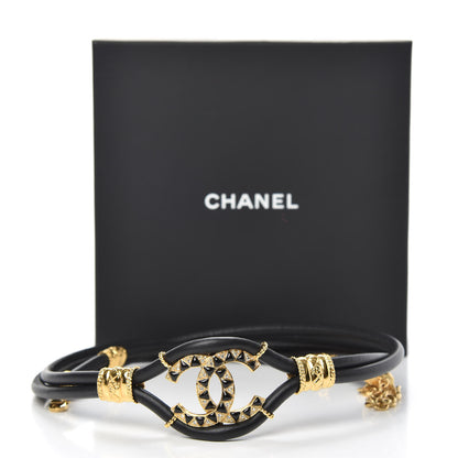Chanel Calfskin Crystal Gripoix Poured Glass Along The Nile CC Belt 90 Black Gold 4 of 4