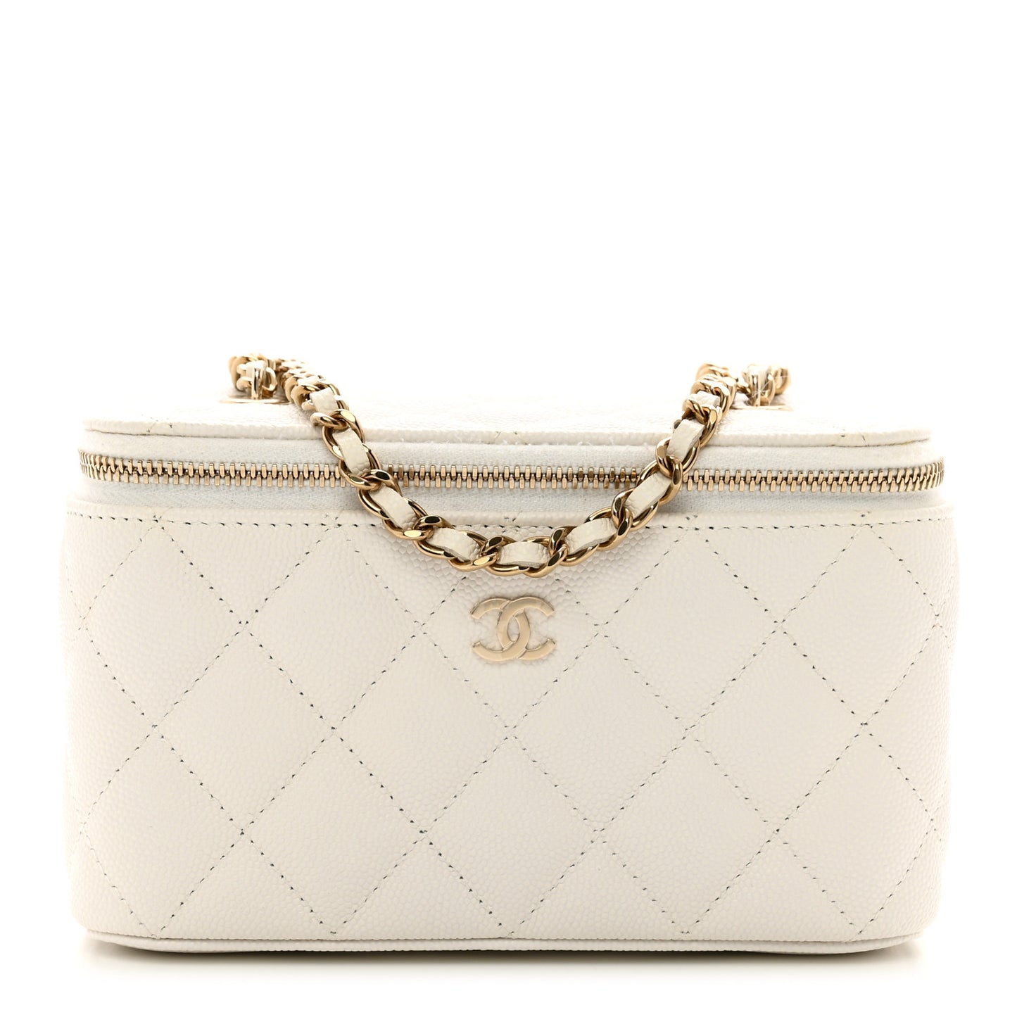 Caviar Quilted Small Vanity Case With Chain White