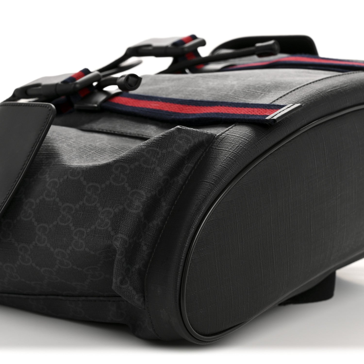 Gucci Soft GG Supreme Monogram Calfskin Web Double Buckle Backpack Black 9 of 15
