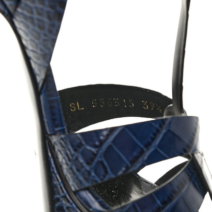 Saint Laurent Crocodile Embossed Tribute 75 Platform Sandals 39.5 Navy 8 of 8