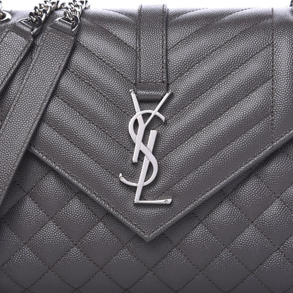 Saint Laurent Grain De Poudre Textured Mixed Matelasse Medium Triquilt Monogram Satchel Earth 11 of 12