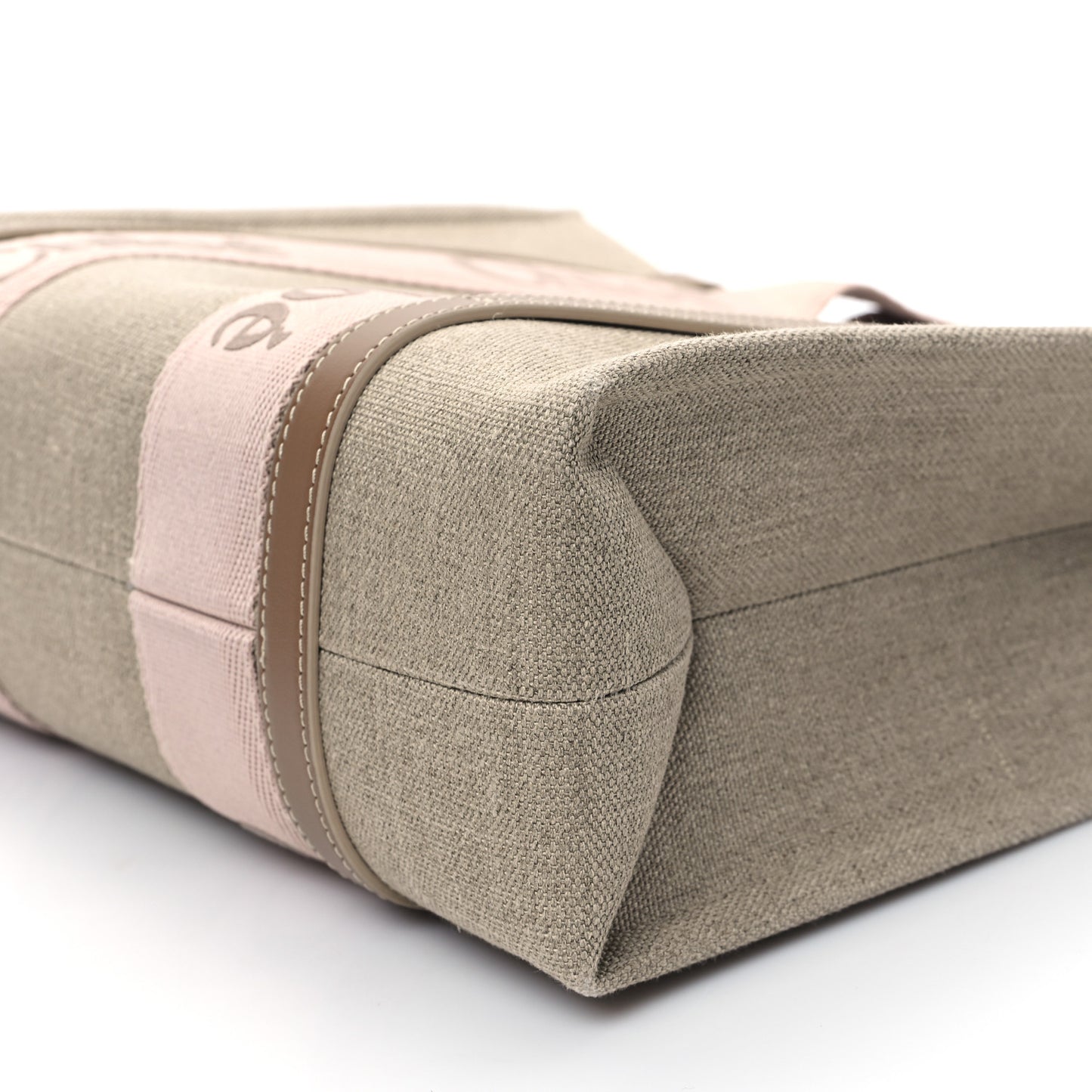 Linen Calfskin Medium Woody Ribbon Tote Blushy Beige