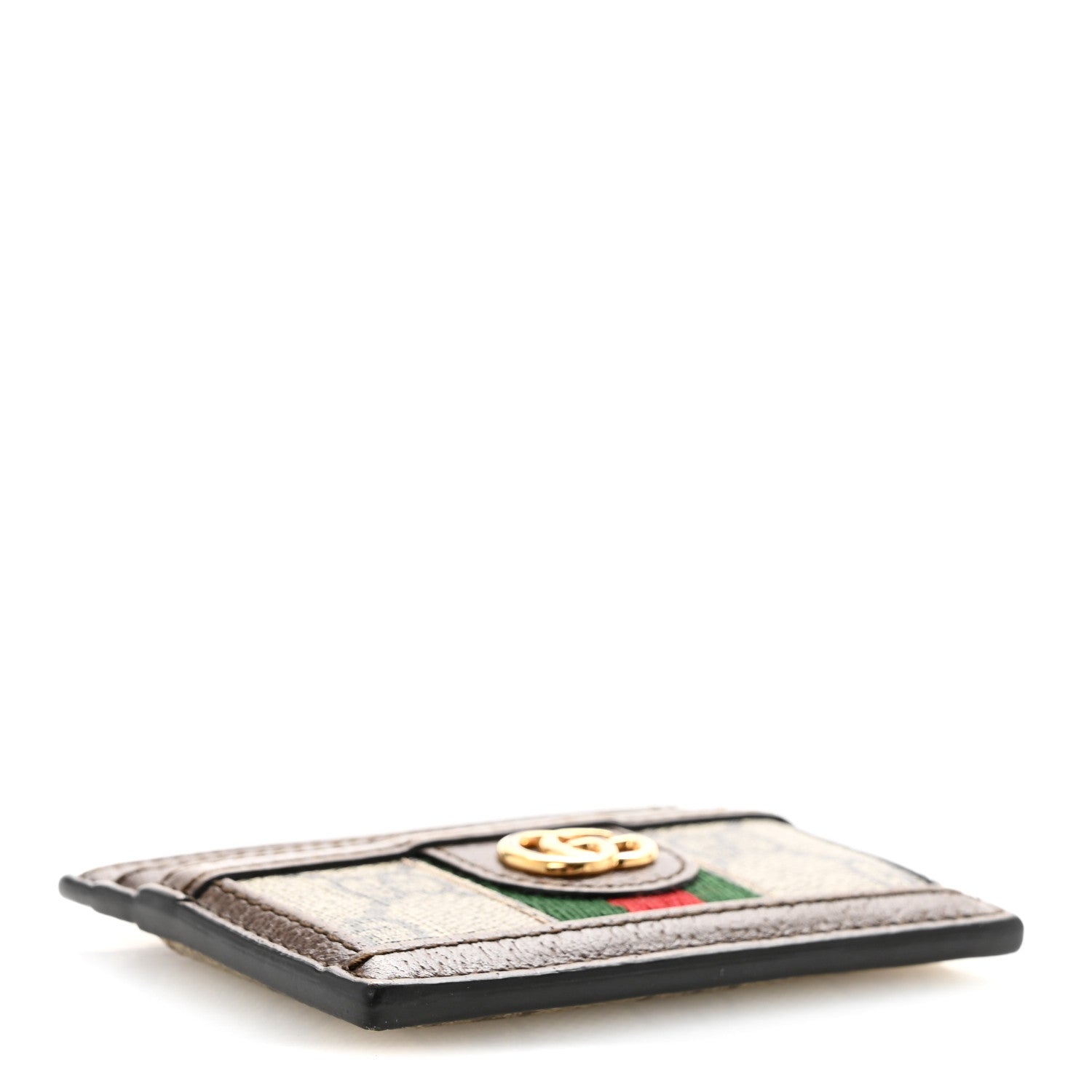 Gucci GG Supreme Monogram Textured Dollar Calfskin Ophidia Card Holder Beige Ebony New Acero 4 of 11