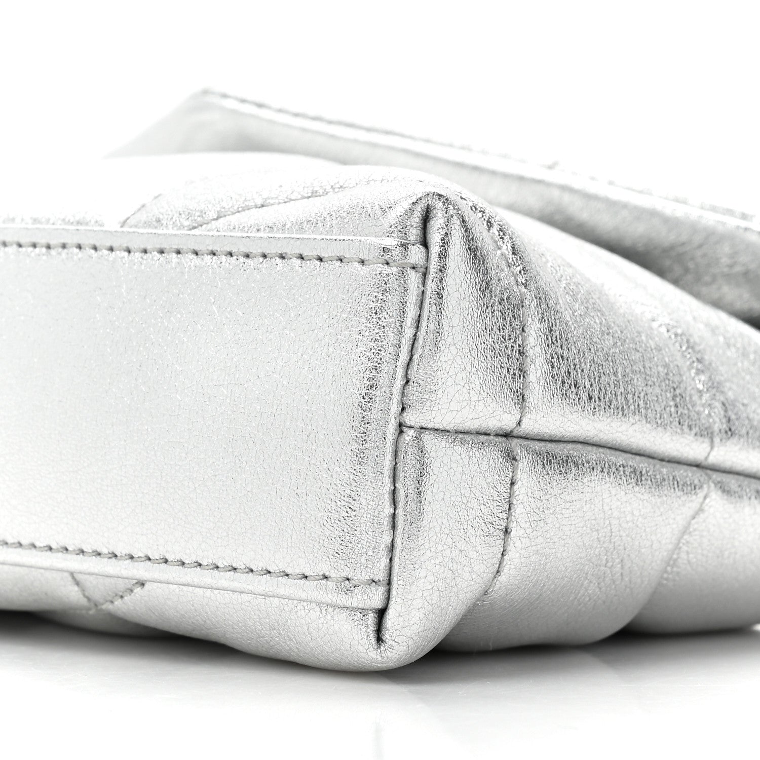 Saint Laurent Metallic Lambskin Monogram Loulou Puffer Pouch Clutch Silver 11 of 13