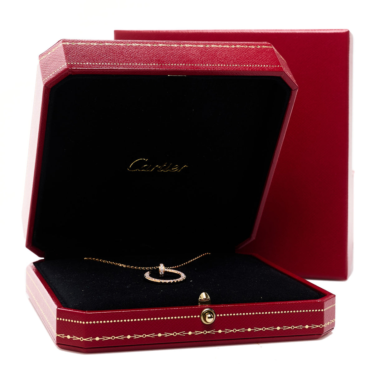 18K Pink Gold Diamond Juste Un Clou Paved Pendant Necklace