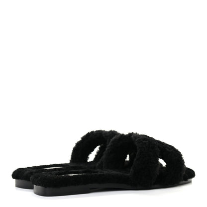 Hermes Woolskin Oran Sandals 36 Black 4 of 7
