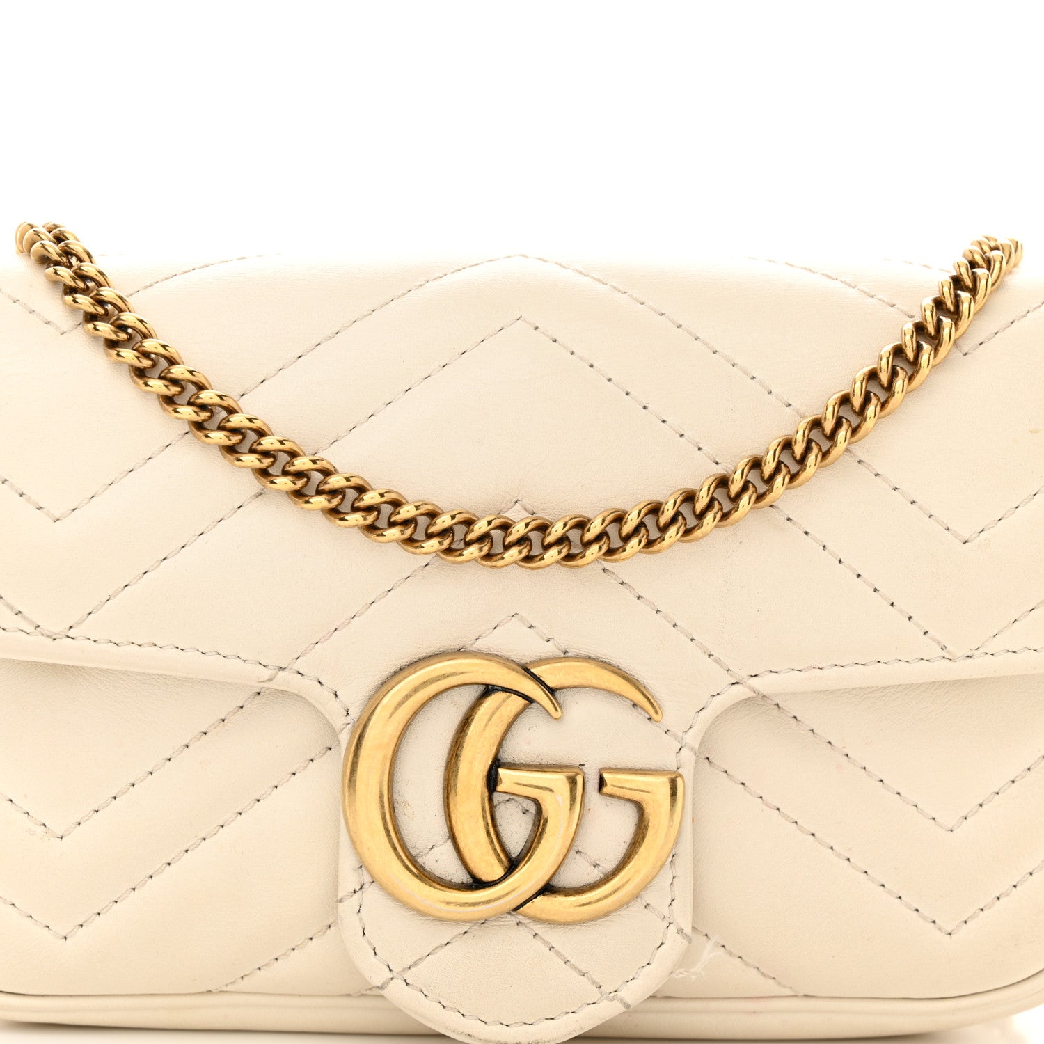 Gucci Calfskin Matelasse Super Mini GG Marmont Shoulder Bag White 8 of 19