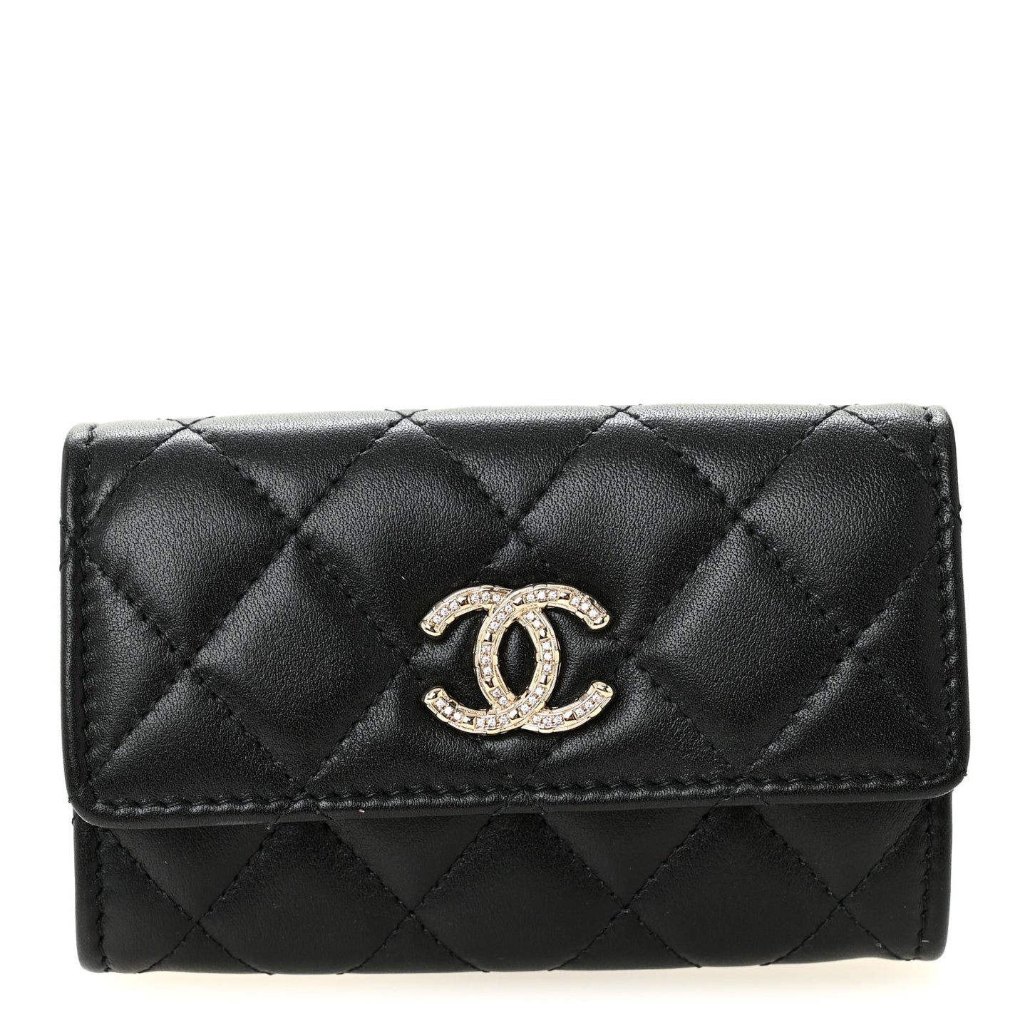 Shiny Lambskin Quilted Textured CC Card Holder Black