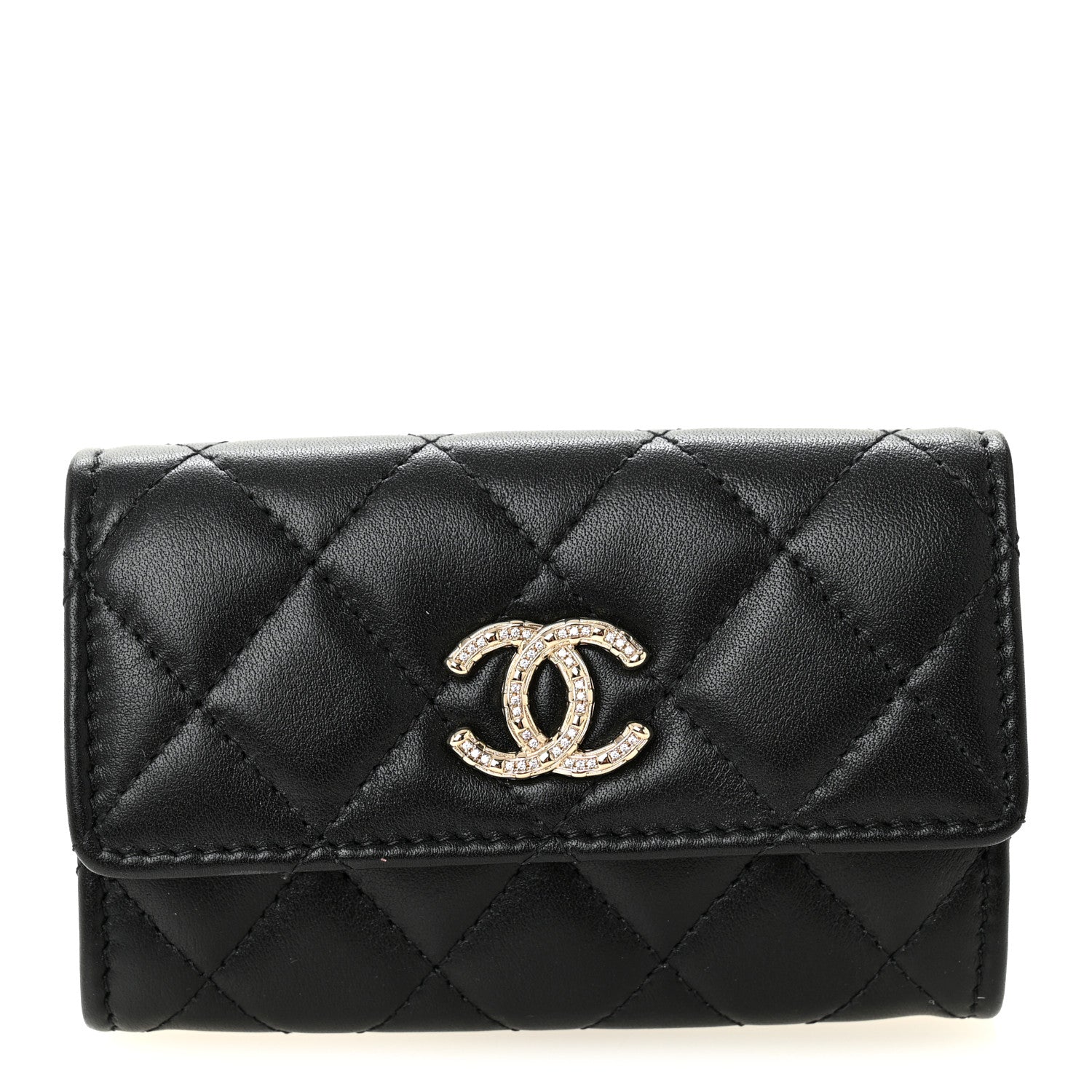 Chanel Shiny Lambskin Quilted Textured CC Card Holder Black 1 of 9
