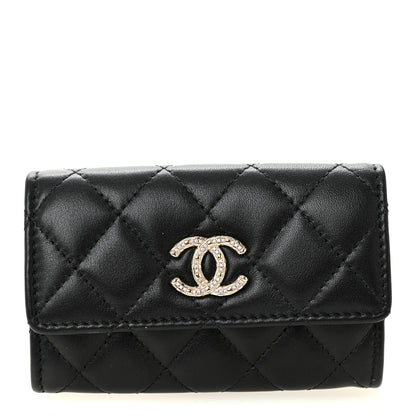 Chanel Shiny Lambskin Quilted Textured CC Card Holder Black 1 of 9