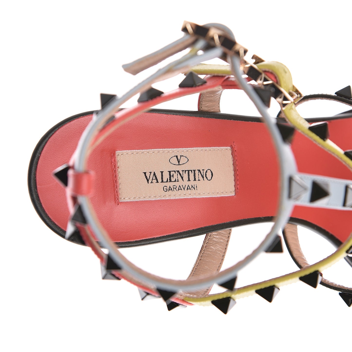Calfskin Rockstud 90mm City Sandals 39 Coral Sky Army