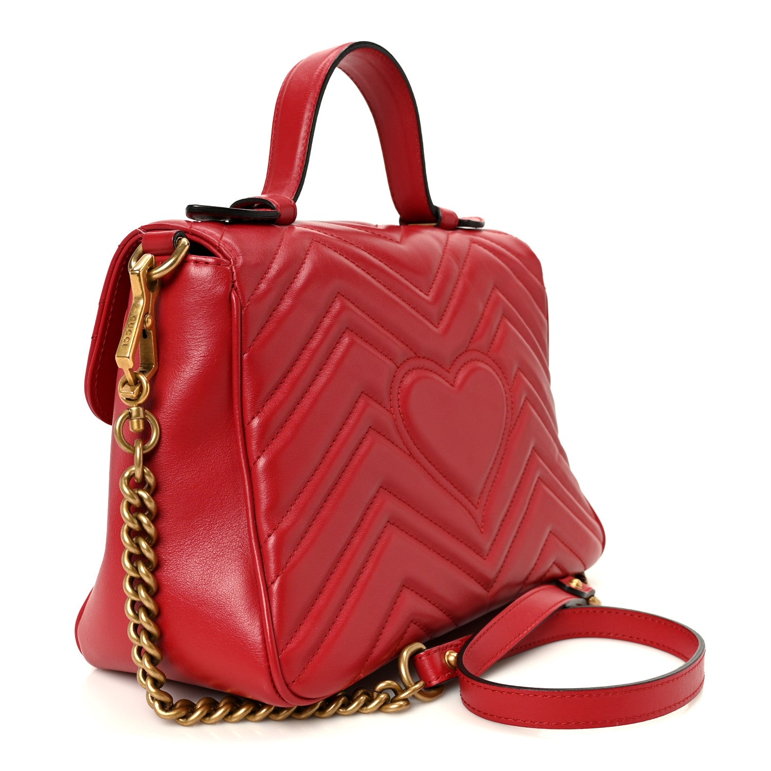 Gucci Calfskin Matelasse Small GG Marmont Top Handle Shoulder Bag Hibiscus Red 3 of 11