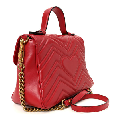 Gucci Calfskin Matelasse Small GG Marmont Top Handle Shoulder Bag Hibiscus Red 3 of 11
