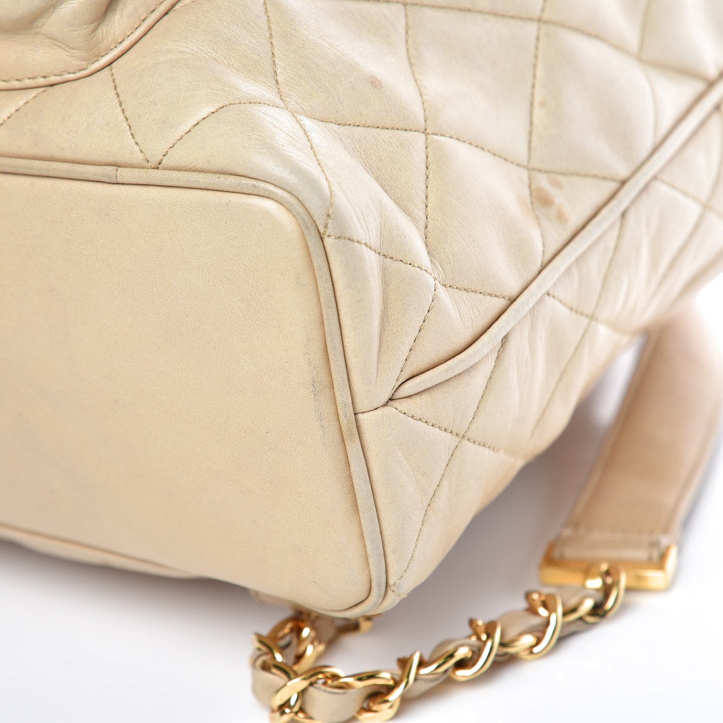Lambskin Quilted Drawstring Backpack Beige