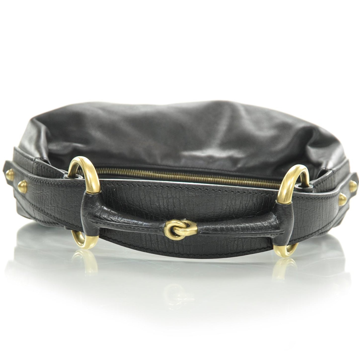Leather Medium Horsebit Chain Hobo Black