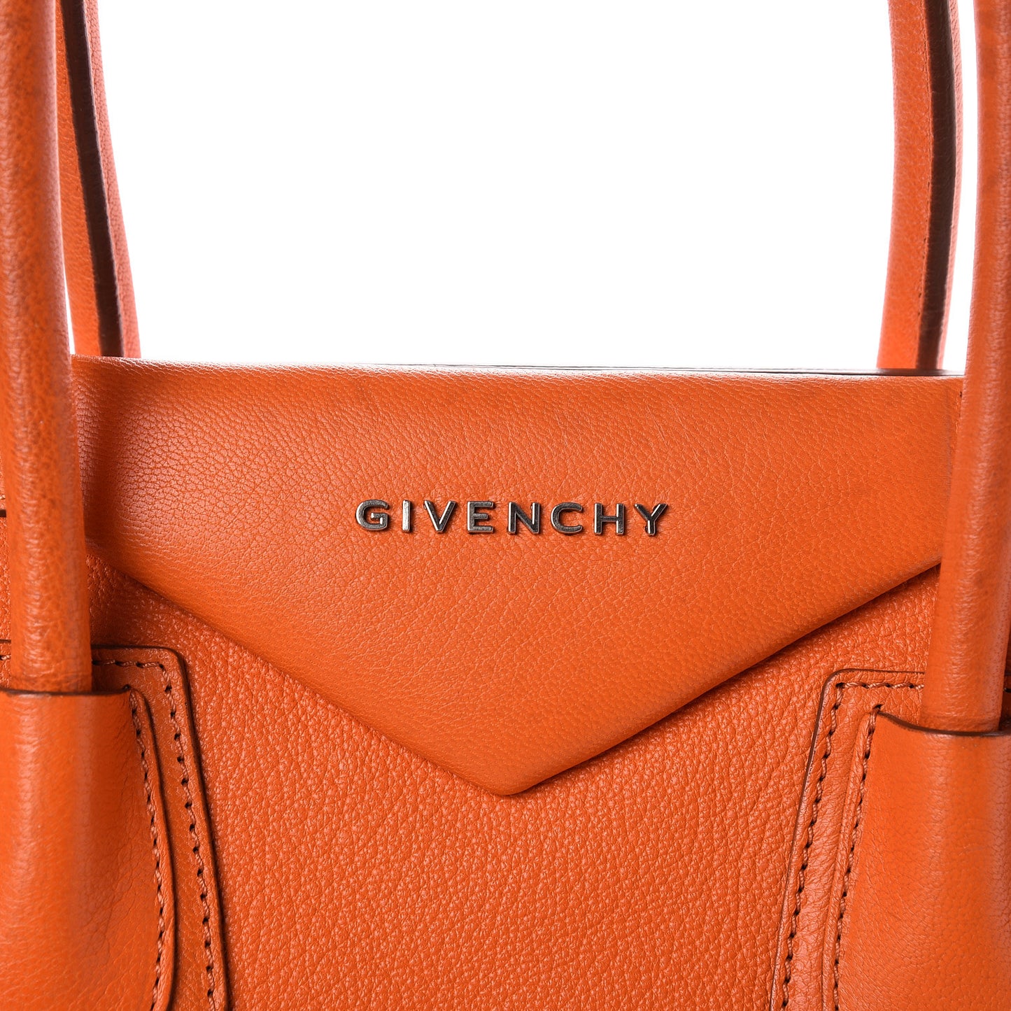 Grained Goatskin Antigona Zippered Tote Orange