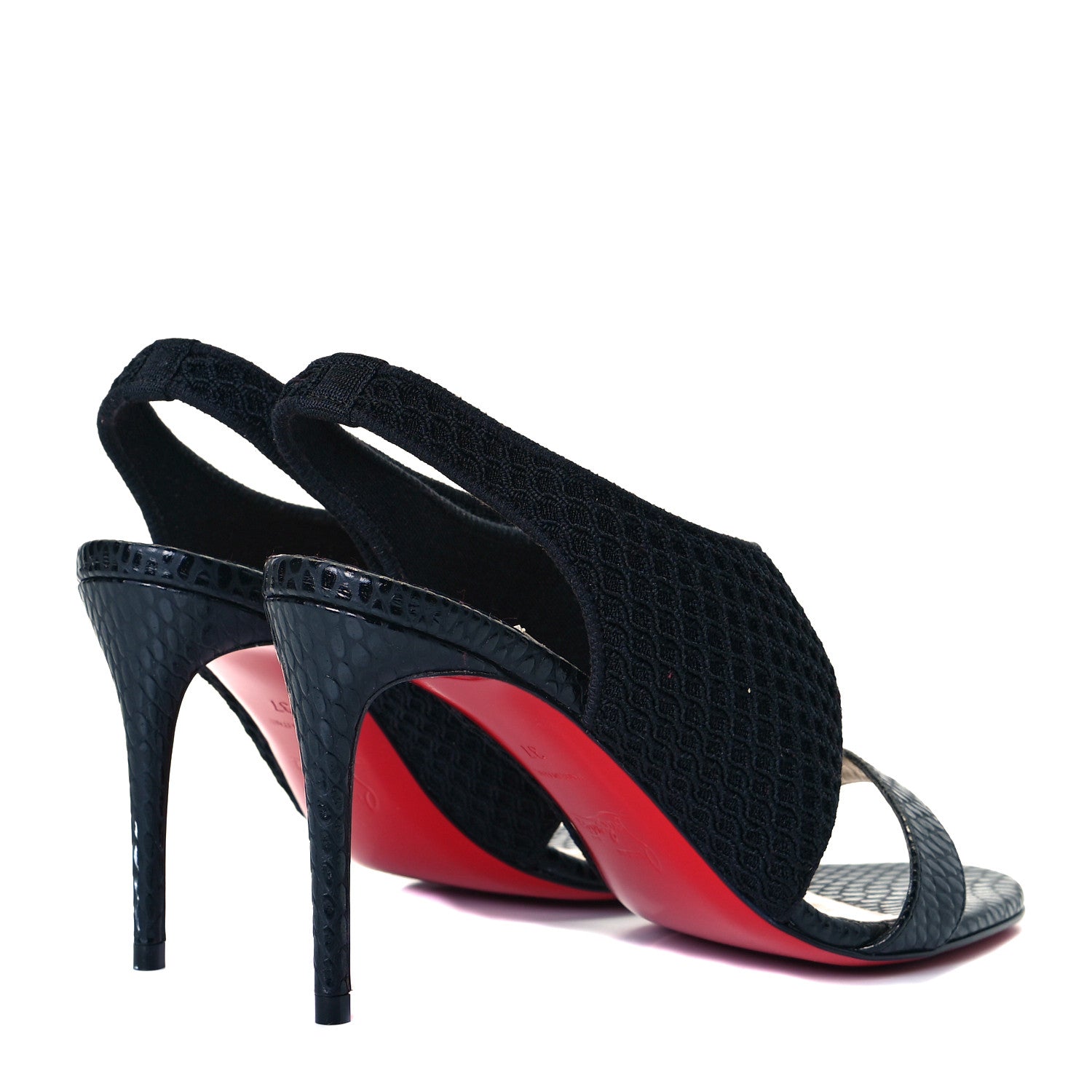 Christian Louboutin Calfskin Mesh Snakeskin Embossed Georgette 85 Sandals 37 Black 5 of 9