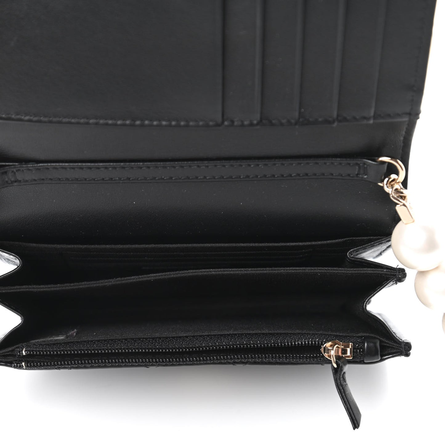 Calfskin Quilted Mini Maxi Pearls Wallet On Chain WOC Black