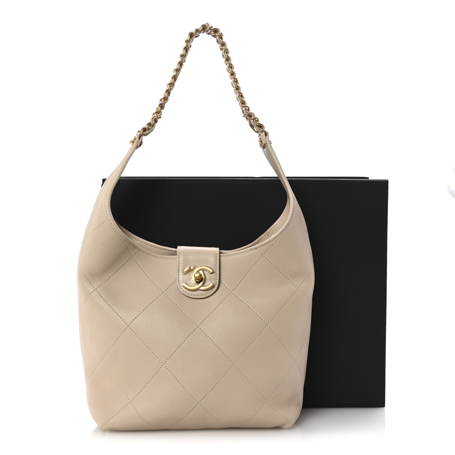 Chanel Shiny Lambskin Quilted Small Hobo Beige 11 of 11