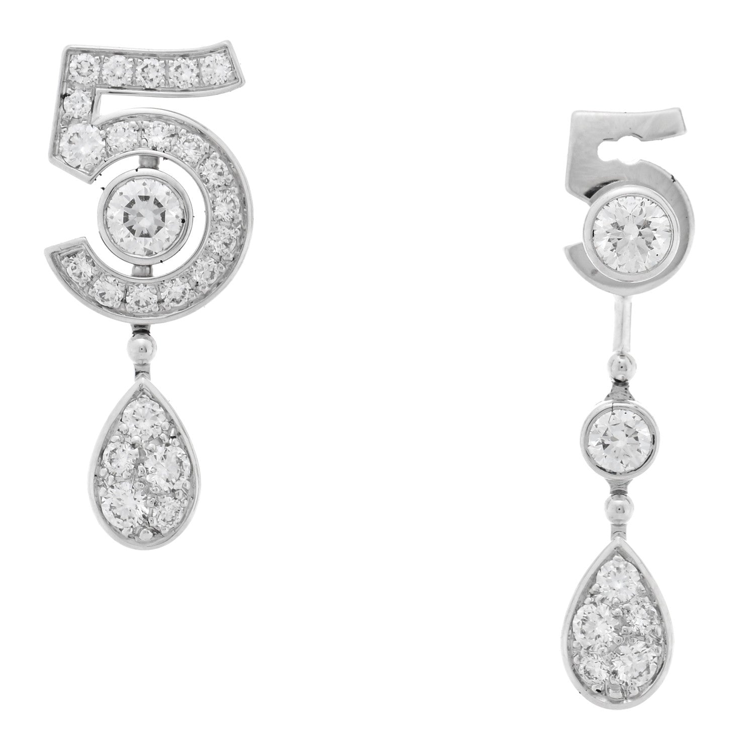 Chanel 18K White Gold Diamond No 5 Transformable Earrings 1 of 5