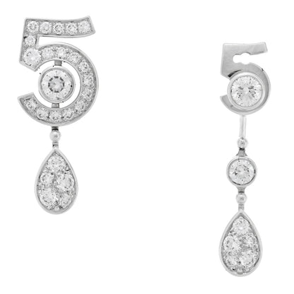 Chanel 18K White Gold Diamond No 5 Transformable Earrings 1 of 5