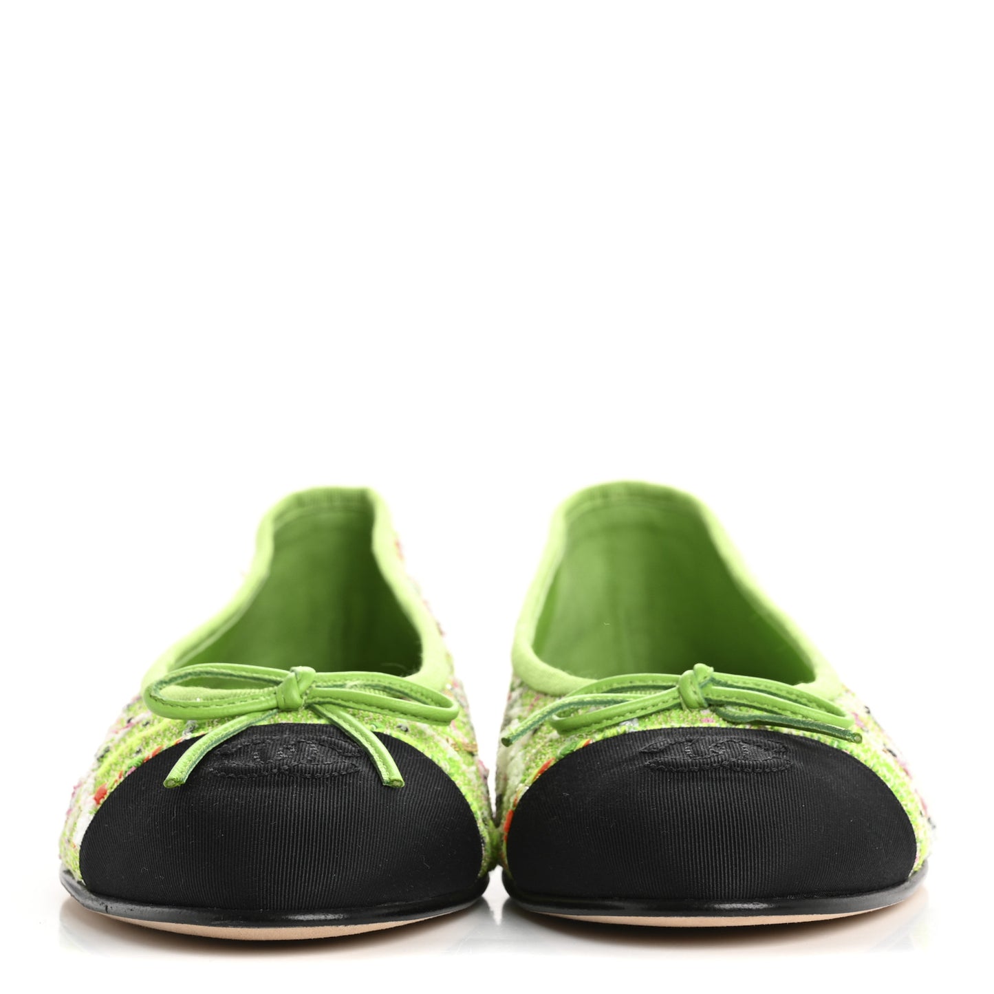 Tweed Grosgrain Cap Toe Ballerina Flats 39 Green Black