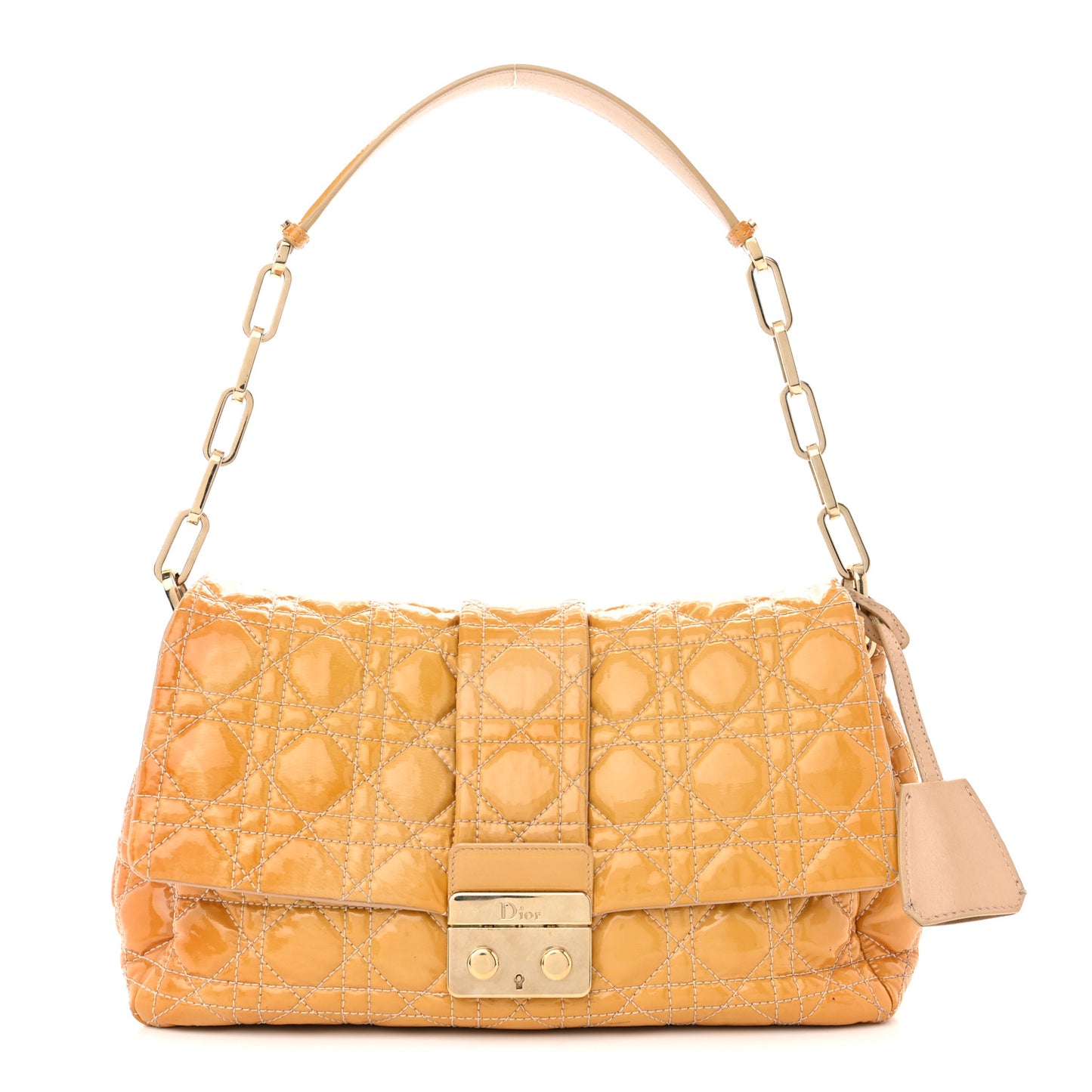 Patent Cannage Large Miss Dior Flap Beige