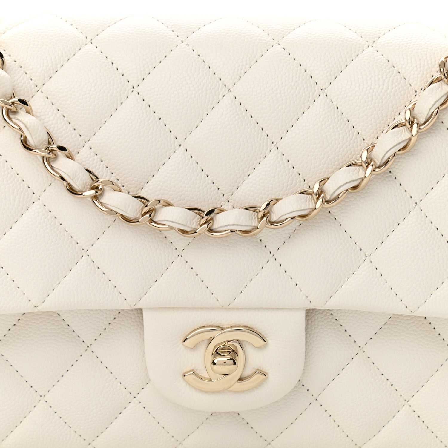 Chanel Caviar Quilted Medium Double Flap White 8 of 10
