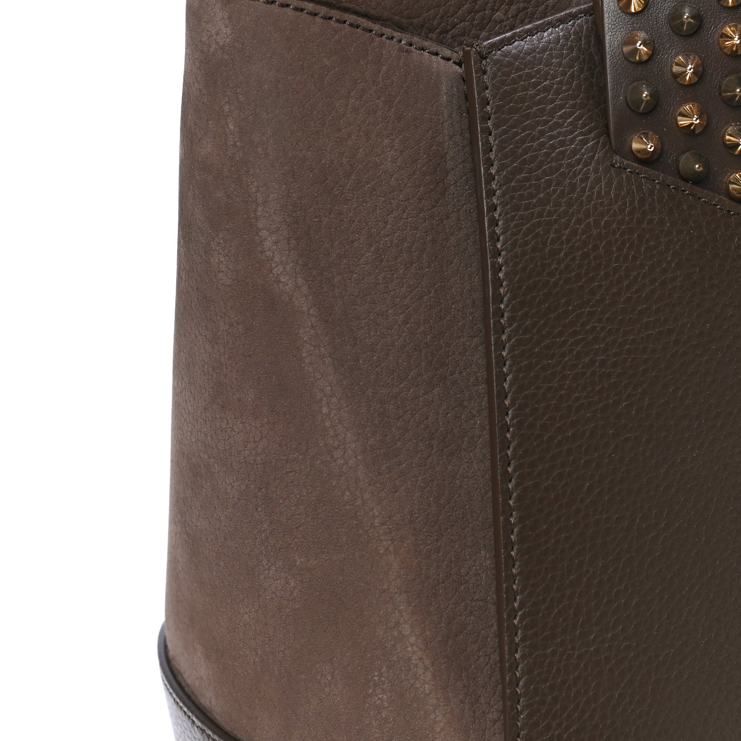 Suede Grained Calfskin Studded Large Eloise Satchel Brown