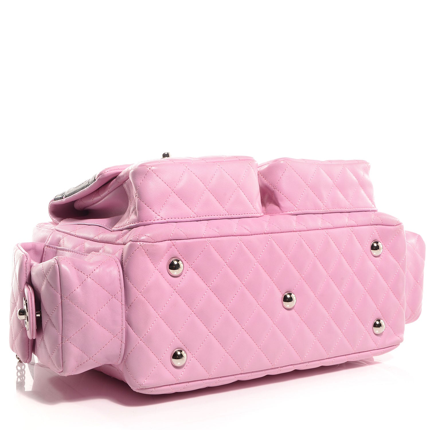 Chanel Calfskin Quilted Large Cambon Multipocket Reporter Pink Black 4 of 7