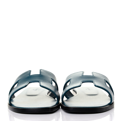 Hermes Box Calfskin Oran Sandals 35.5 Blue Velvet 2 of 5