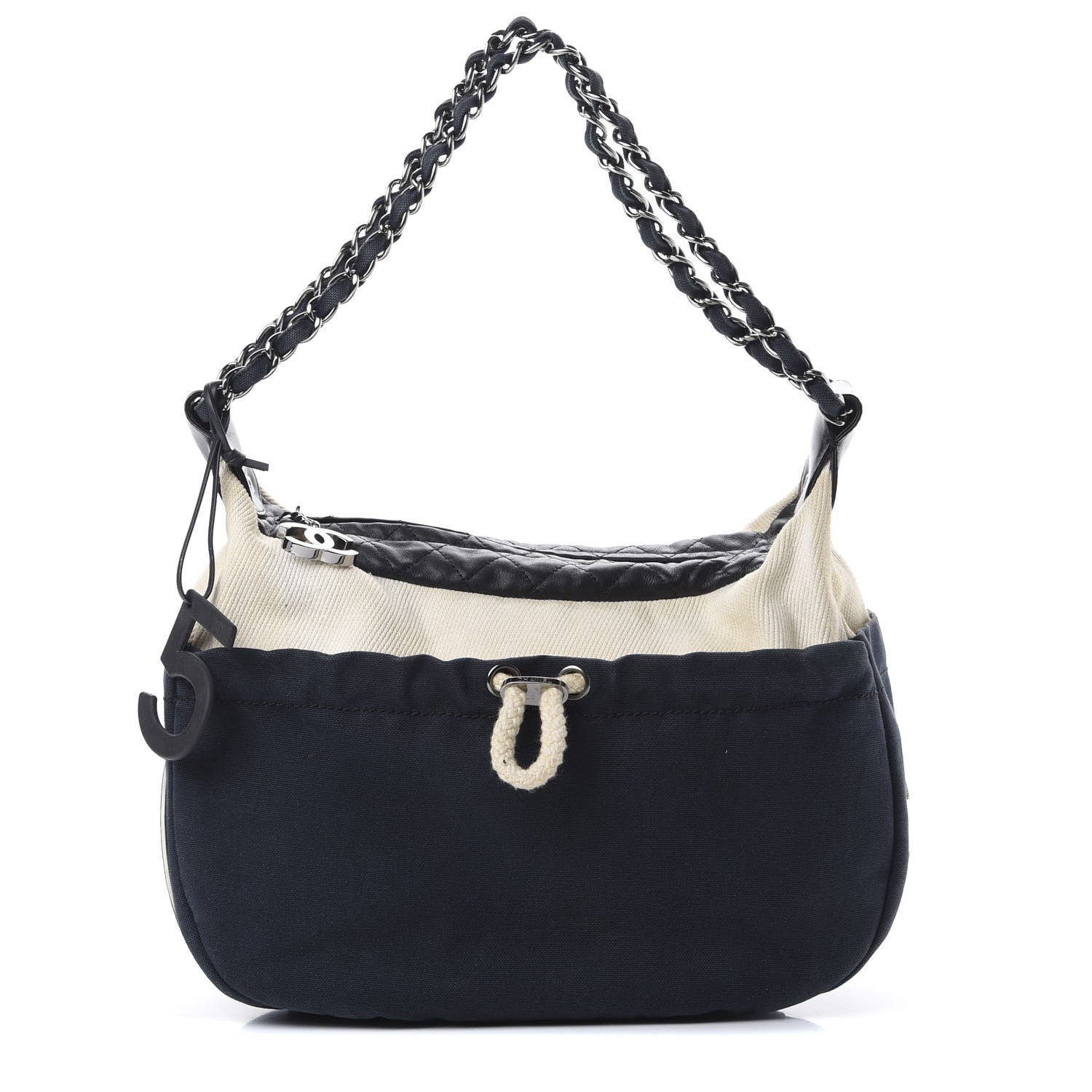 Chanel Canvas Sport Drawstring Hobo Navy Off White 1 of 16