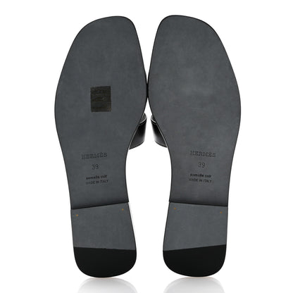 Hermes Box Calfskin Oran Sandals 39 Black 6 of 10