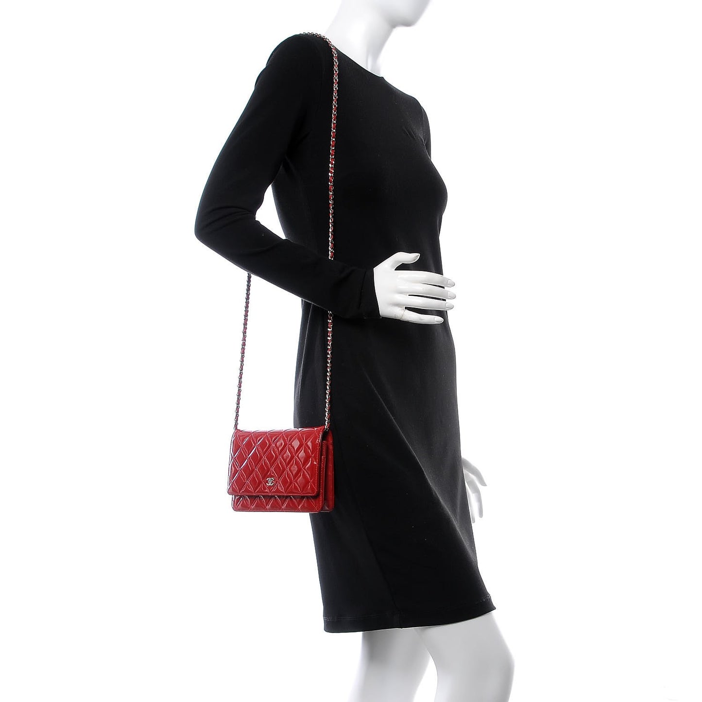 Patent Quilted Wallet On Chain WOC Red