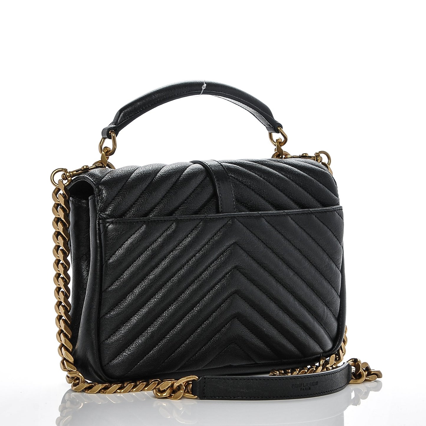Sheepskin Matelasse Chevron Monogram Medium College Bag Black