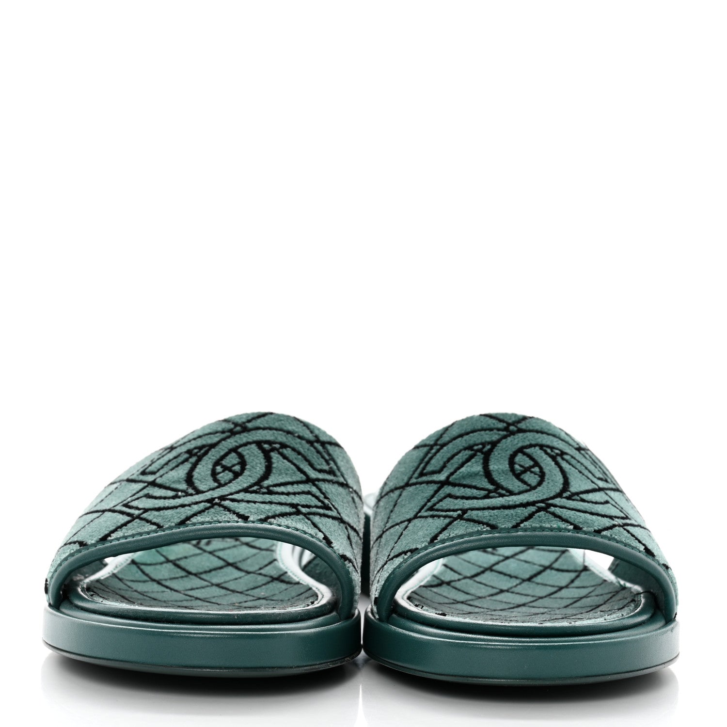 Chanel Embroidered Fabric Calfskin Slide Sandal 38 Green 2 of 8