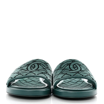 Chanel Embroidered Fabric Calfskin Slide Sandal 38 Green 2 of 8