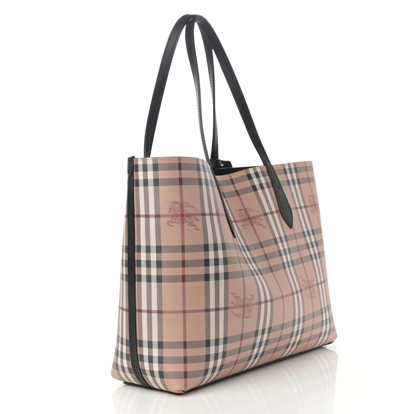 Grainy Calfskin Haymarket Check Medium Reversible Tote Black