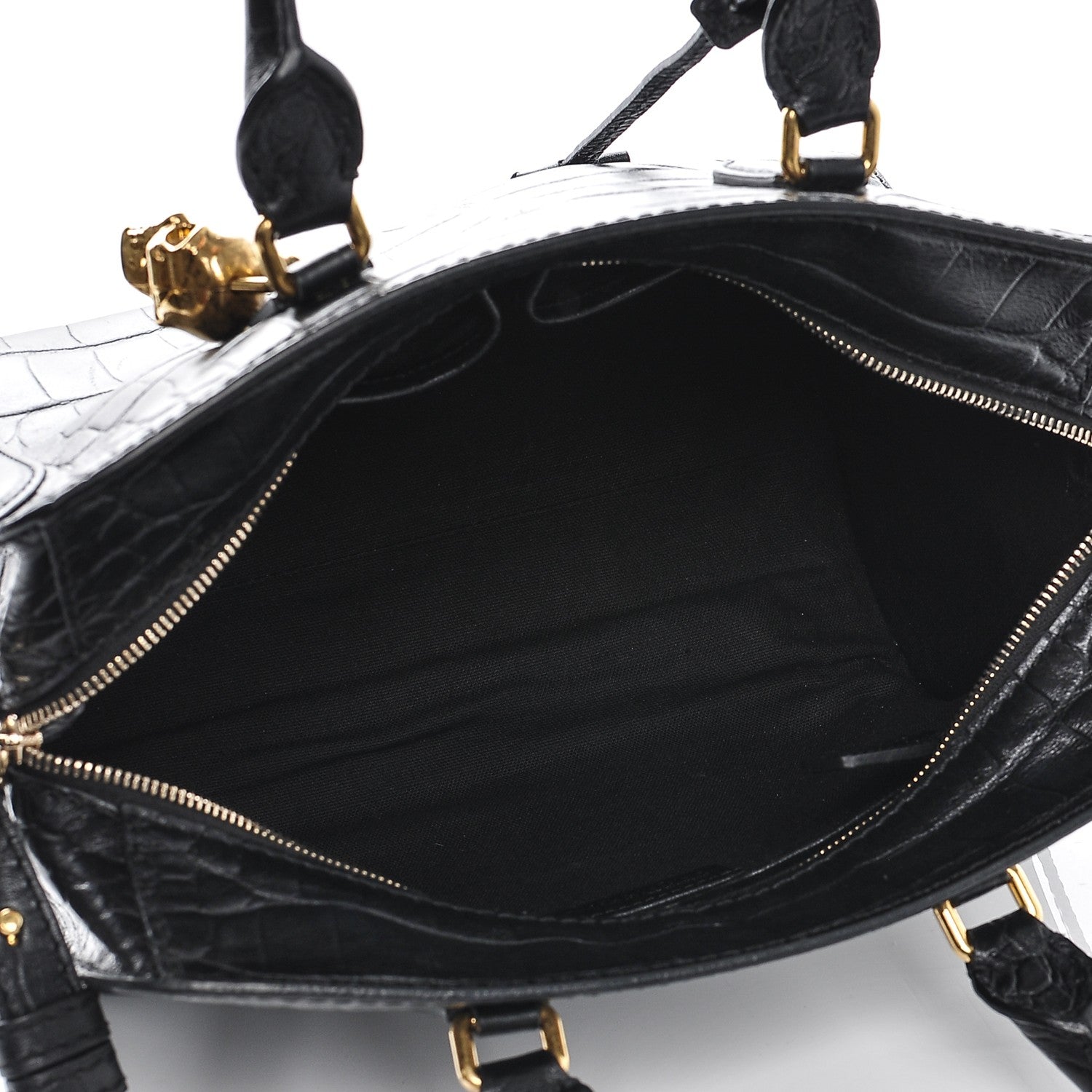 Alexander McQueen Calfskin Crocodile Embossed Small Skull Padlock Zip Around Tote Black 5 of 6