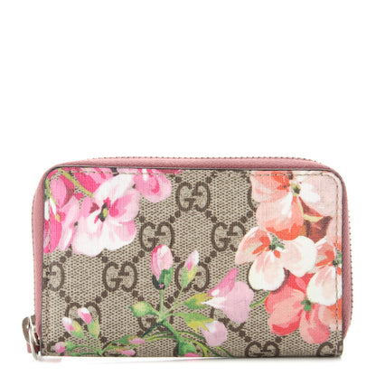 Gucci GG Supreme Monogram Blooms Zip Around Card Case Wallet Beige Multicolor Dry Rose 1 of 6