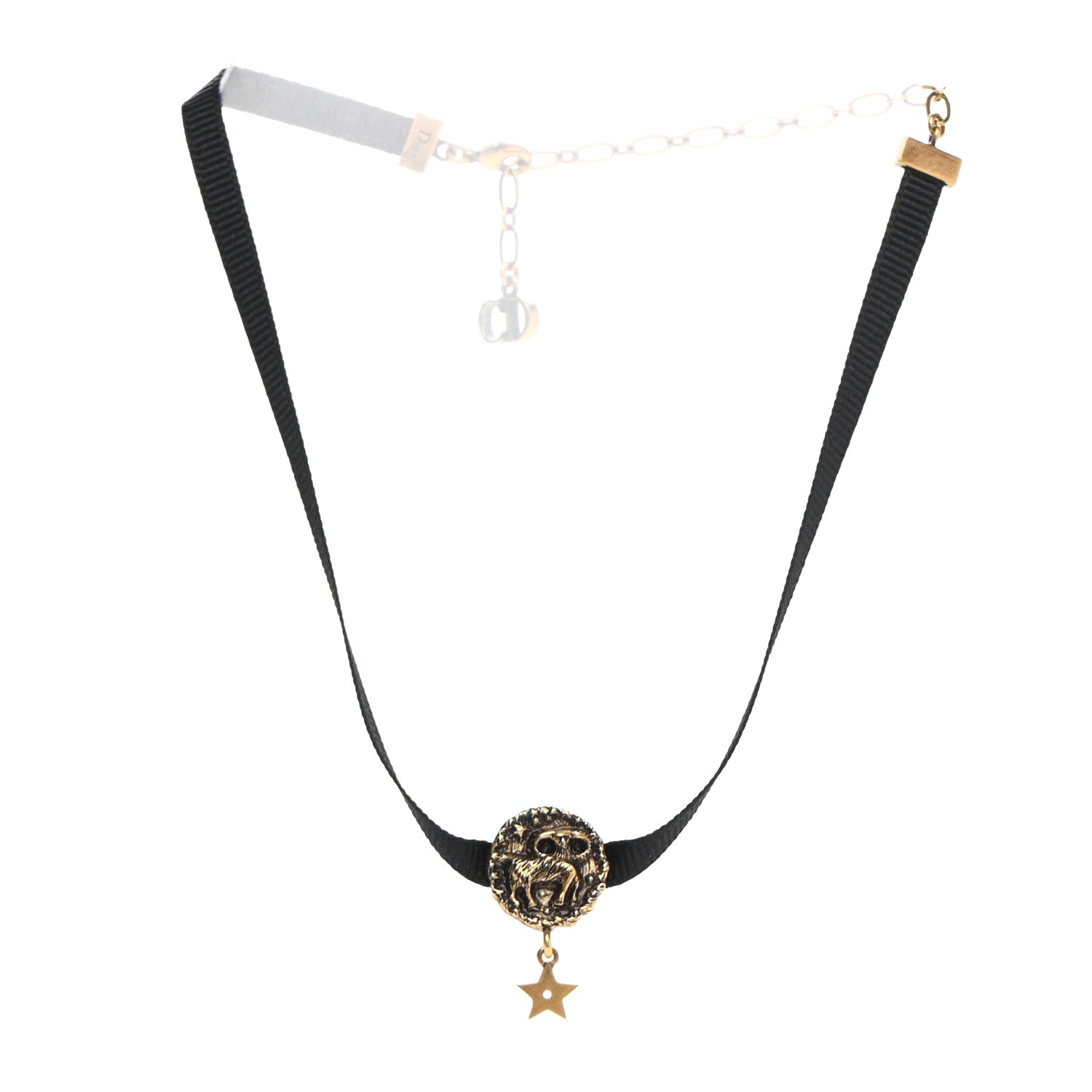 Christian Dior Grosgrain Ribbon Astrology Choker Necklace Black 3 of 5