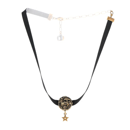 Christian Dior Grosgrain Ribbon Astrology Choker Necklace Black 3 of 5