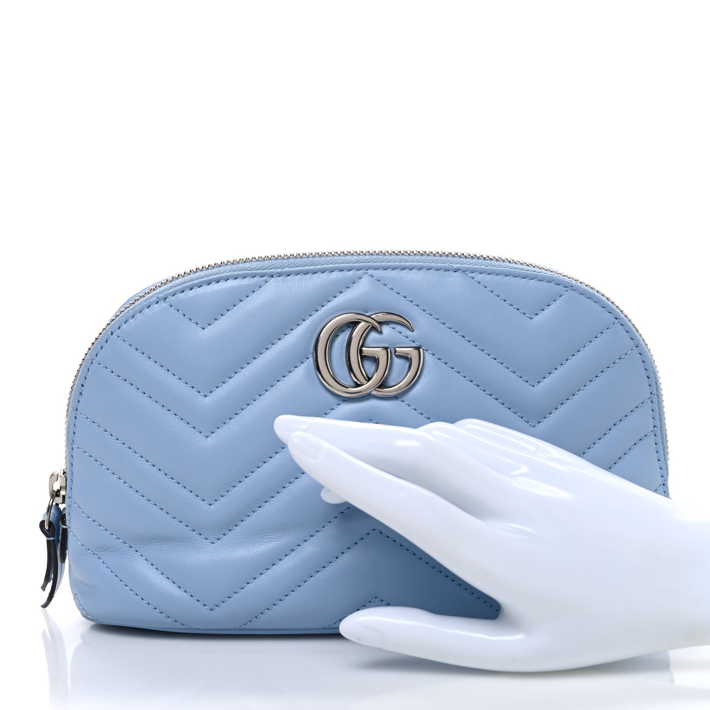 Calfskin Matelasse Large GG Marmont Pouch Cosmetic Case Porcelain Light Blue