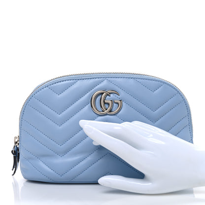 Gucci Calfskin Matelasse Large GG Marmont Pouch Cosmetic Case Porcelain Light Blue 2 of 8