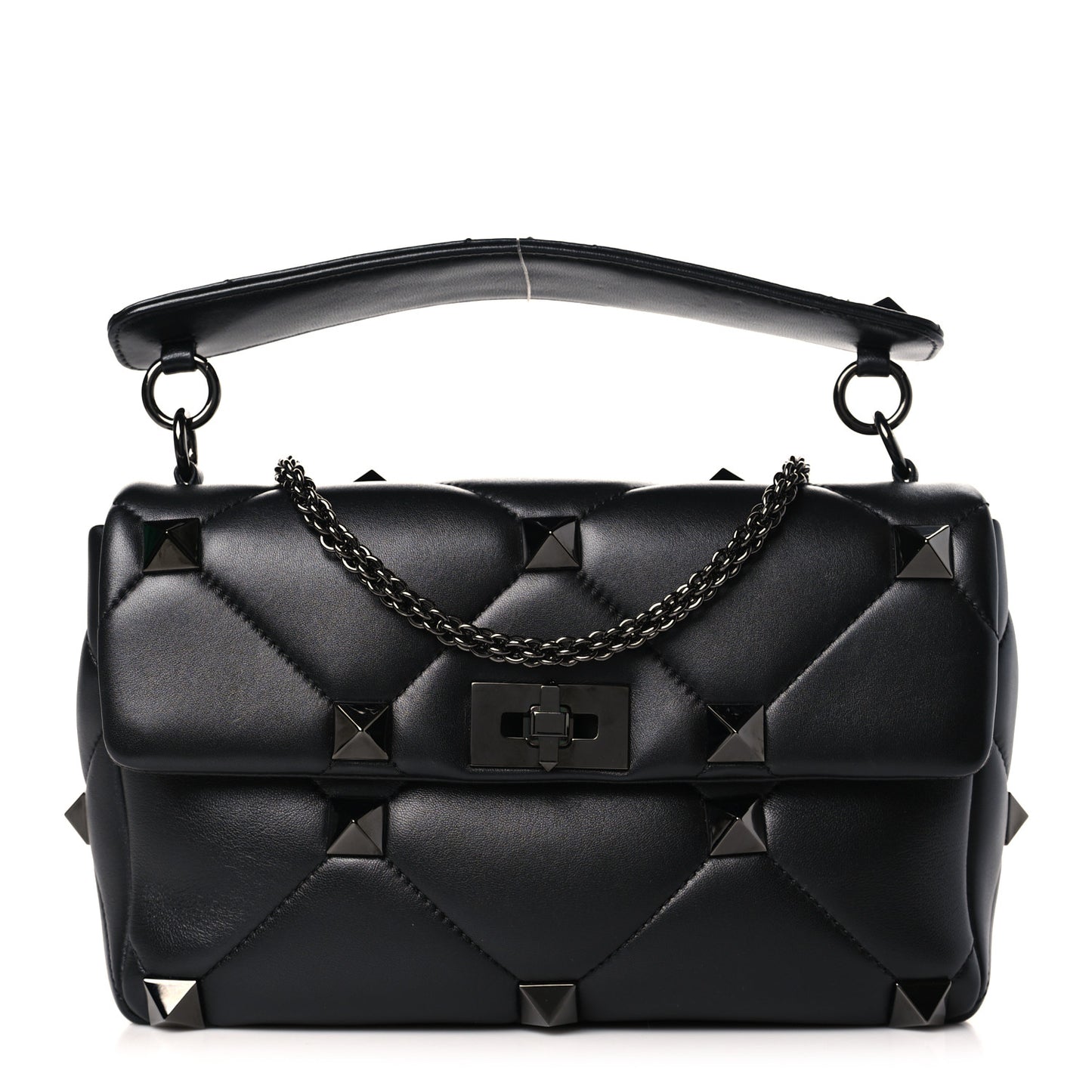 Nappa Monochrome Large Roman Stud Shoulder Bag Black