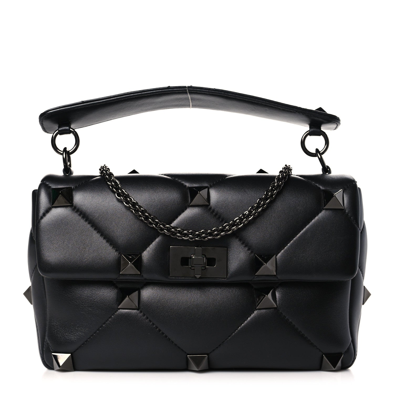 Valentino Garavani Nappa Monochrome Large Roman Stud Shoulder Bag Black 1 of 9