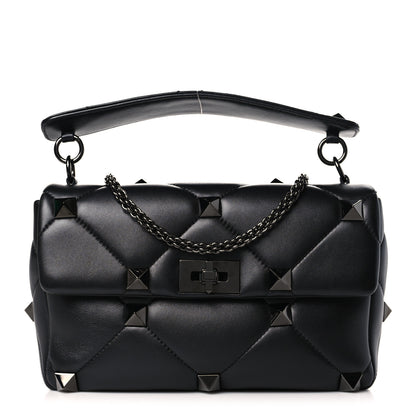 Valentino Garavani Nappa Monochrome Large Roman Stud Shoulder Bag Black 1 of 9
